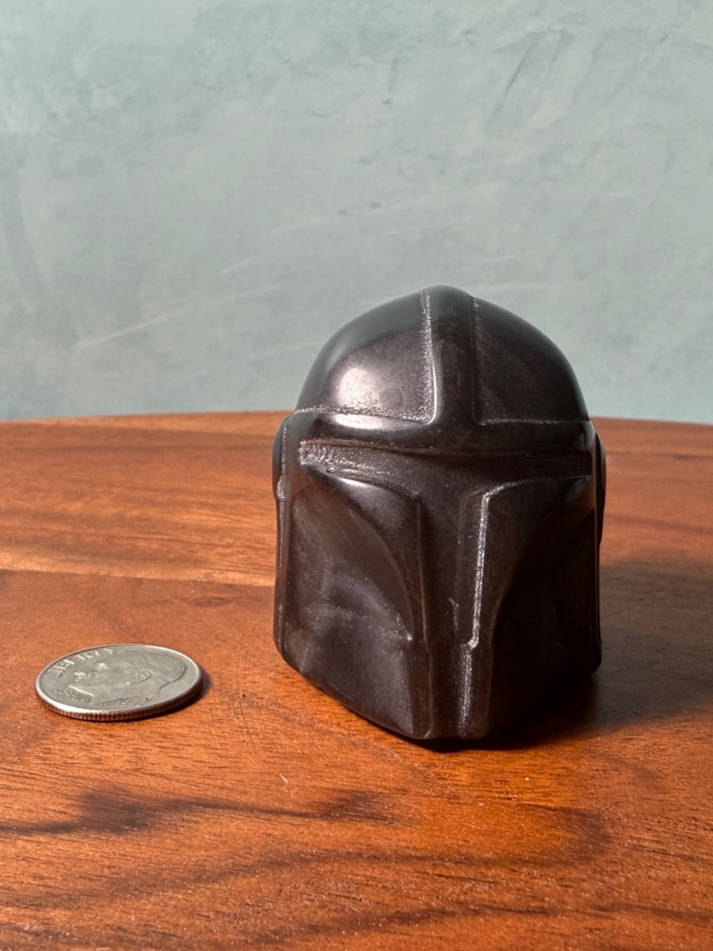 Black Obsidian Mandalorian Helmet Carving Star Wars Protection Stone Collectible